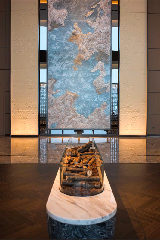 Premium leather fine carving extra-tall commercial space wall panel showcasing vacuum lamination and precision engraving