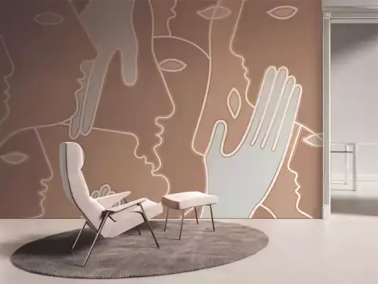 Hand-Painted Ornamental Water-Resistant Interior Wall showcasing 3D abstract lines and premium surface finishes for commercial spaces